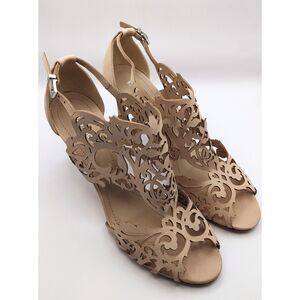 Klub Nico Marcela 3 Heels Size 11 Nude Nubuck Laser Cutout Open Toe Pump